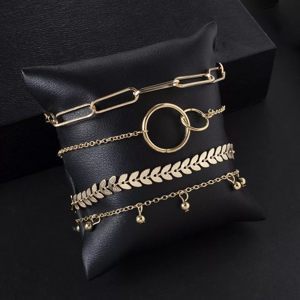 Set of 4 Stainless Steel Dainty Gold Bracelet Set - Picture 2 of 3